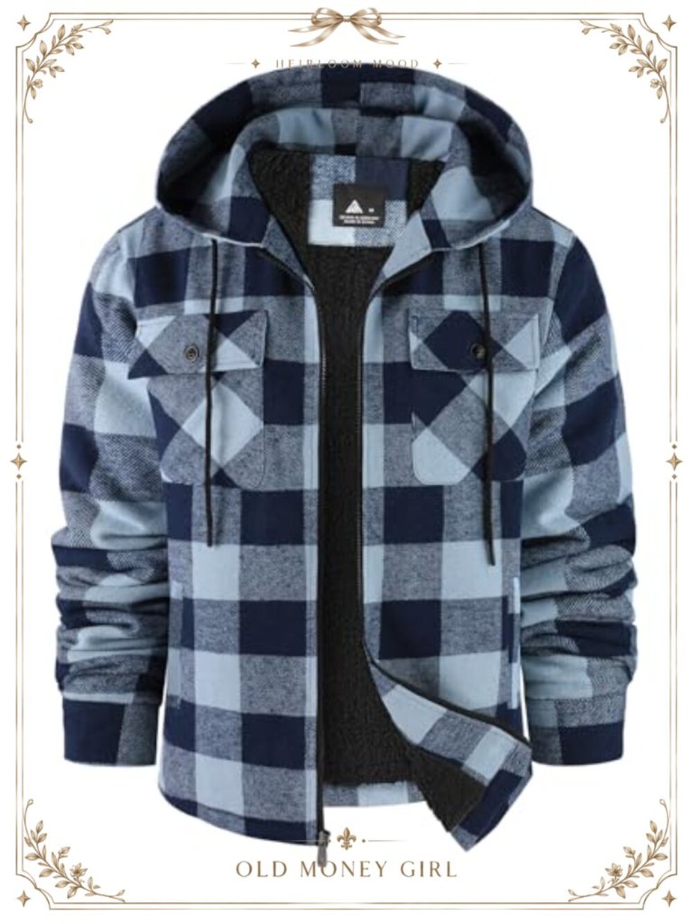 ZITY Men's Sherpa Lined Plaid Flannel Hooded Jacket Full Zip Fleece Outwear